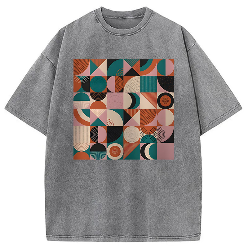 Modecanvas Abstract Geometric Art DTG Printing Washed T-Shirt