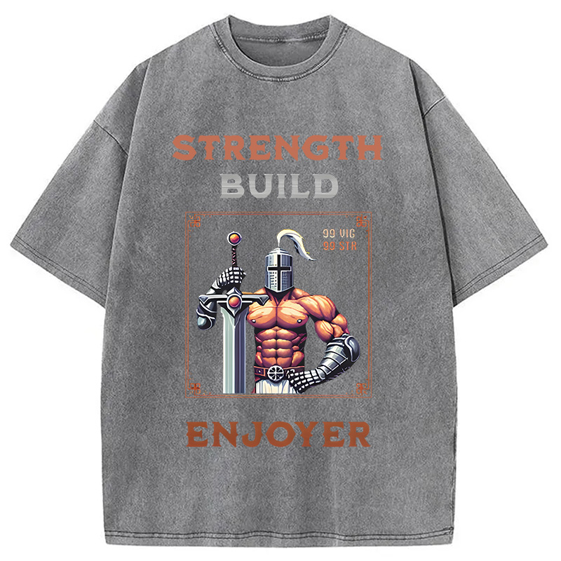 Modecanvas Strength Build Enjoyer Dank Souls Meme DTG Printing Washed T-Shirt