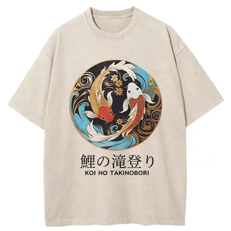 Modecanvas Two Koi Carps Washed T-Shirt