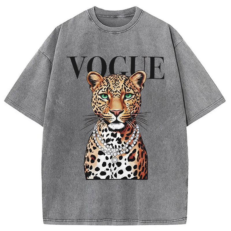 Modecanvas Glam Leopard DTG Printing Washed T-Shirt
