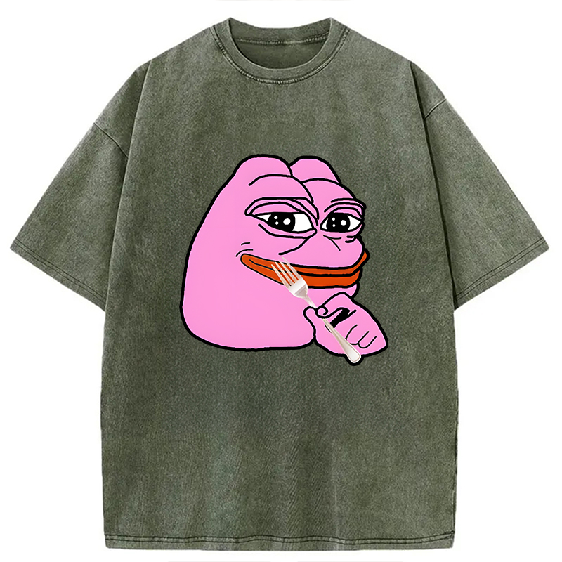 Modecanvas Pink Pepe Frog Meme DTG Printing Washed T-Shirt