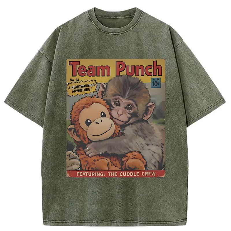 Modecanvas Punch Monkey Holding Stuffed Monkey DTG Printing Washed T-Shirt