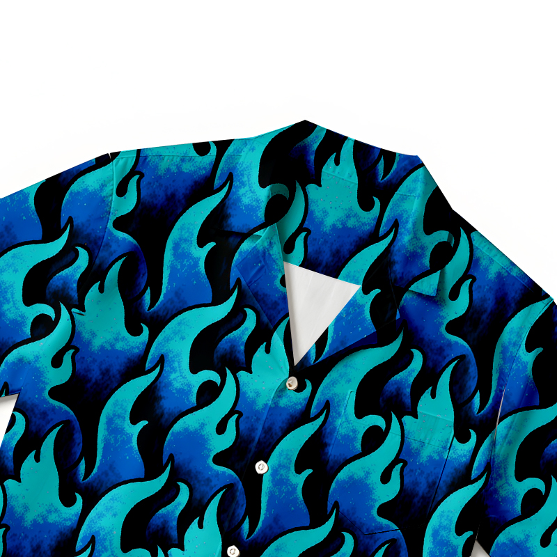 Modecanvas Blue Flame Hawaiian Shirt-modecanvas