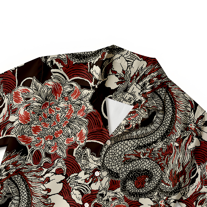 Modecanvas Japanese Retro Dragon Hawaiian Shirt-modecanvas