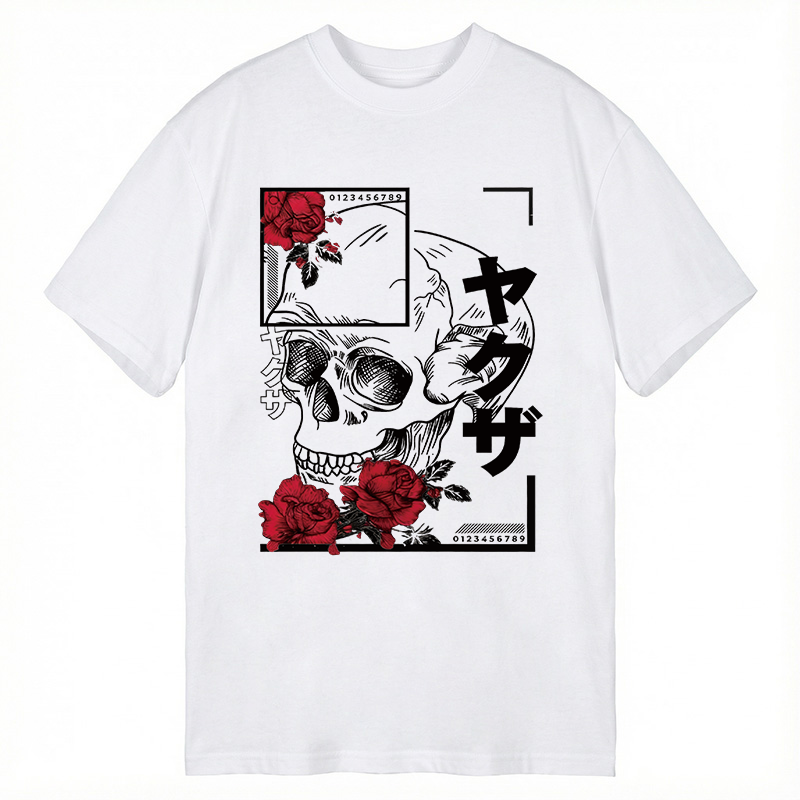Modecanvas Skull Red Roses DTG Printing Classic T-Shirt-modecanvas
