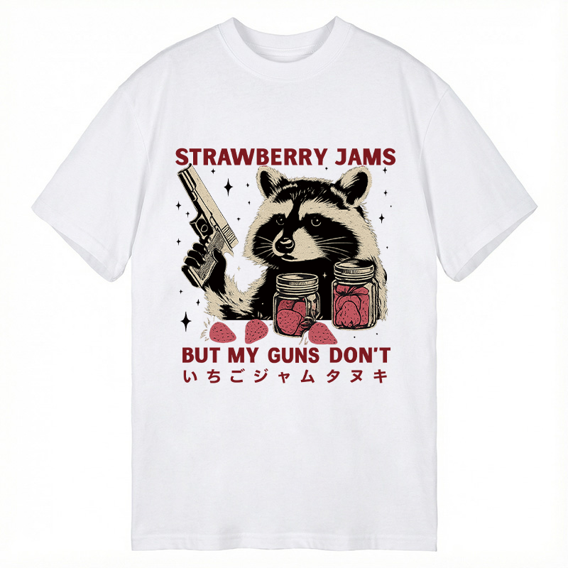 Modecanvas Strawberry Jams Funny Raccoon DTG Printing Classic T-Shirt-modecanvas