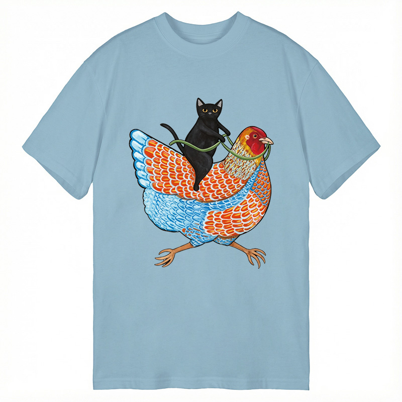 Modecanvas Black Cat On a Wyandotte Chicken DTG Printing Classic T-Shirt-modecanvas