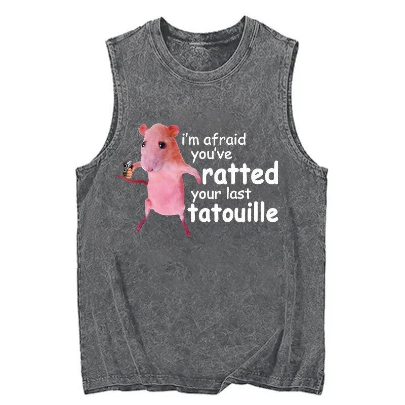 Modecanvas Funny Pink Rat Meme DTG Printing Washed Tank-modecanvas