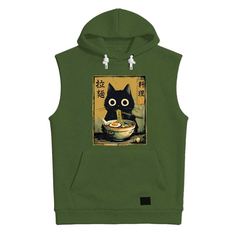 Modecanvas Cute Black Cat Eating Ramen Hooded Tank