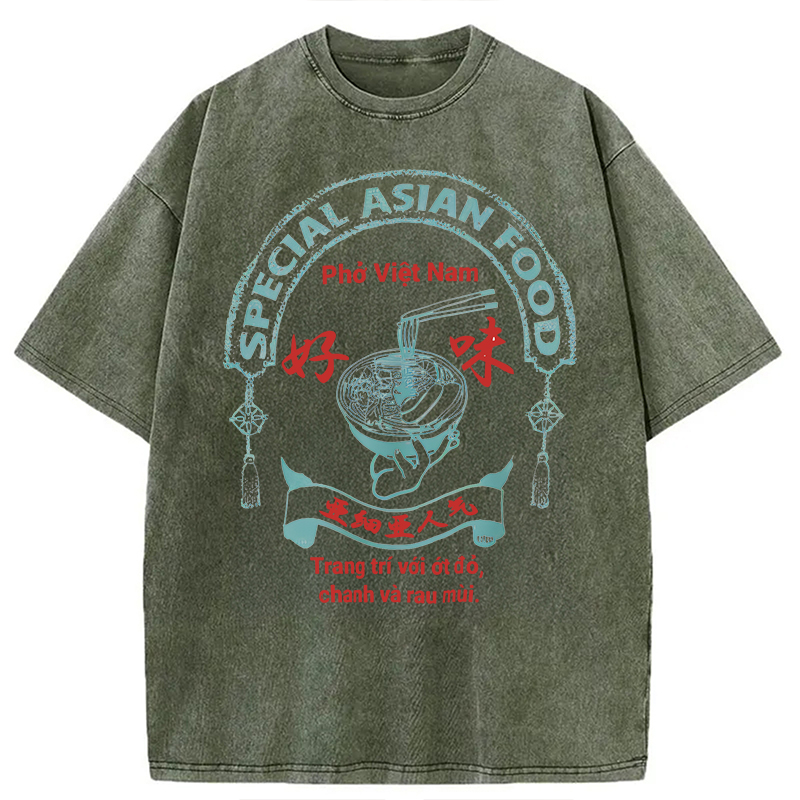 Modecanvas Special Asian Food DTG Printing Washed T-Shirt