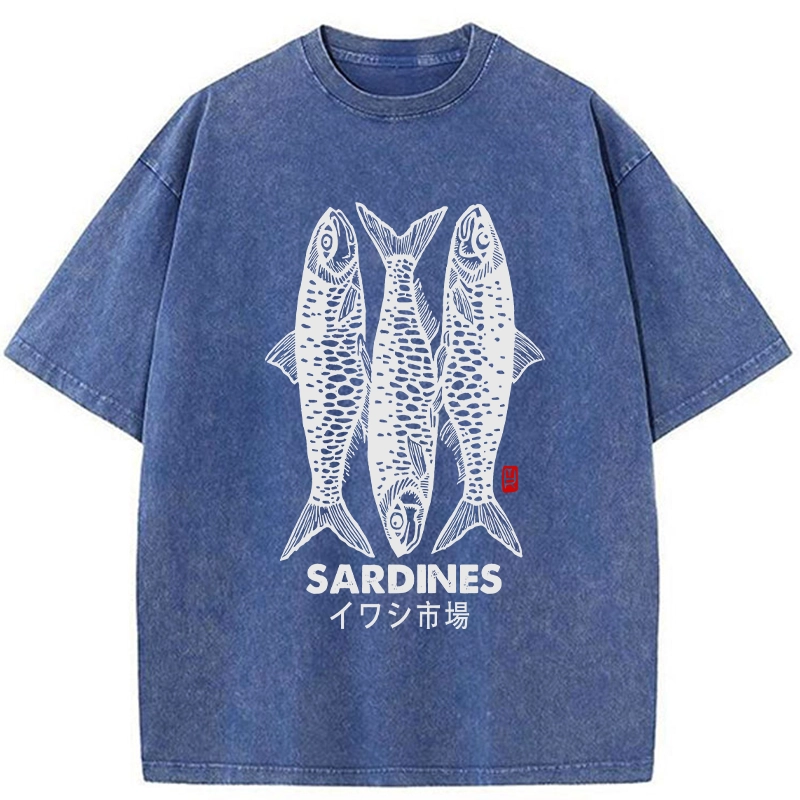 Modecanvas Sardines Market Washed T-Shirt-modecanvas