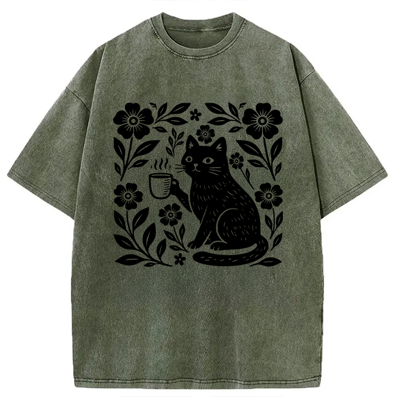 Modecanvas Boho Cat DTG Printing Washed T-Shirt