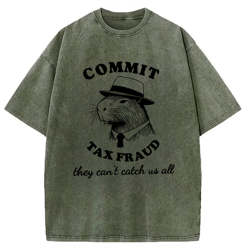 Modecanvas Funny Capybara Tax Fraud DTG Printing Washed T-Shirt