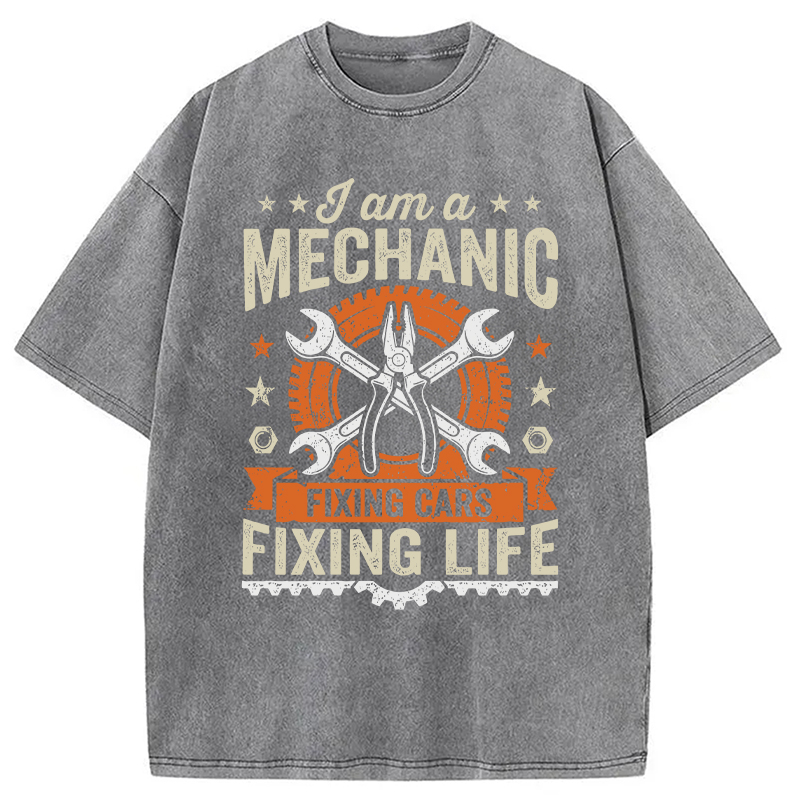 Modecanvas Funny Mechanic Fixing Cars Humor DTG Printing Washed T-Shirt
