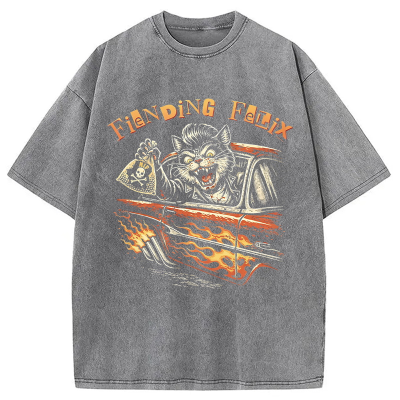 Modecanvas Fiending Felix Degenerate Cat DTG Printing Washed T-Shirt