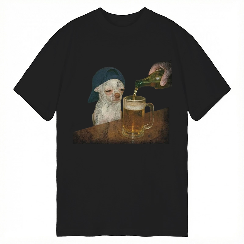 Modecanvas Funny Dog Drinking Beer DTG Printing Classic T-Shirt-modecanvas