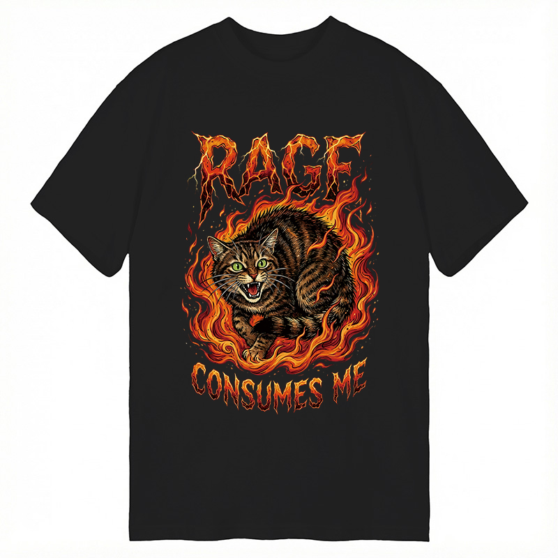 Modecanvas Rage Consumes Me Angry Cat Meme DTG Printing Classic T-Shirt-modecanvas