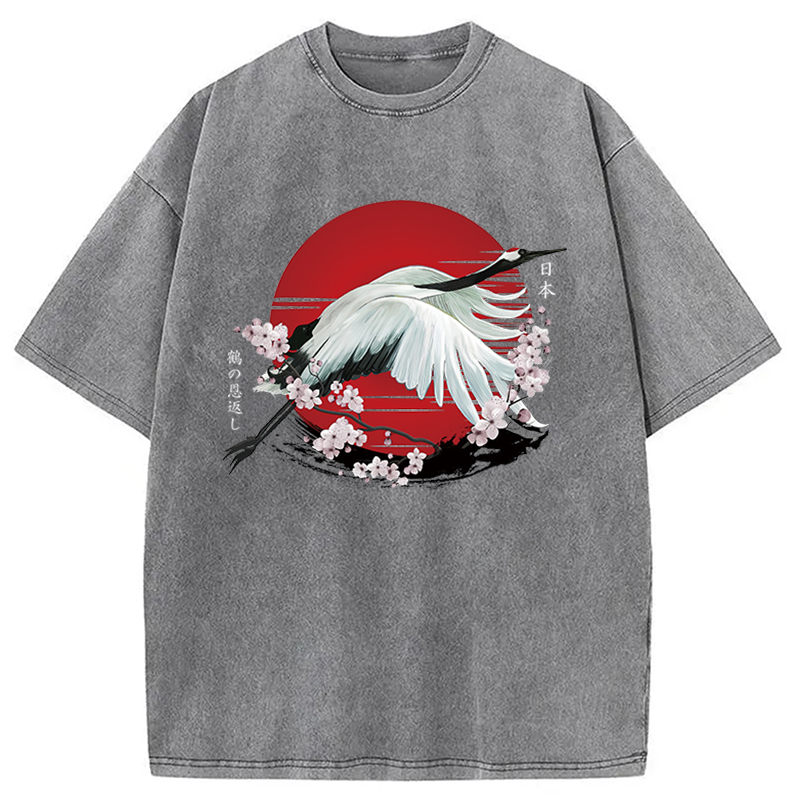 Modecanvas Japanese Crane Tsuru Washed T-Shirt