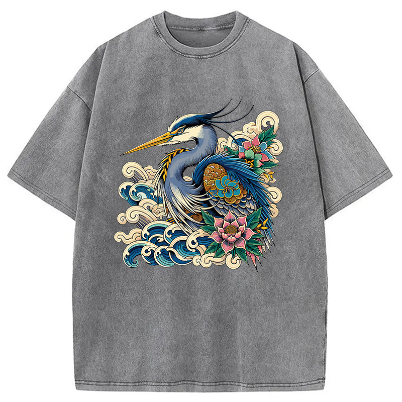 Modecanvas Japanese Blue Heron Washed T-Shirt