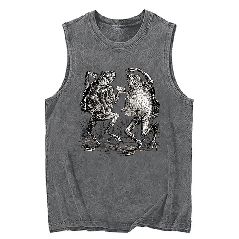Modecanvas Dancing Frog Japanese DTG Printing Washed Tank-modecanvas