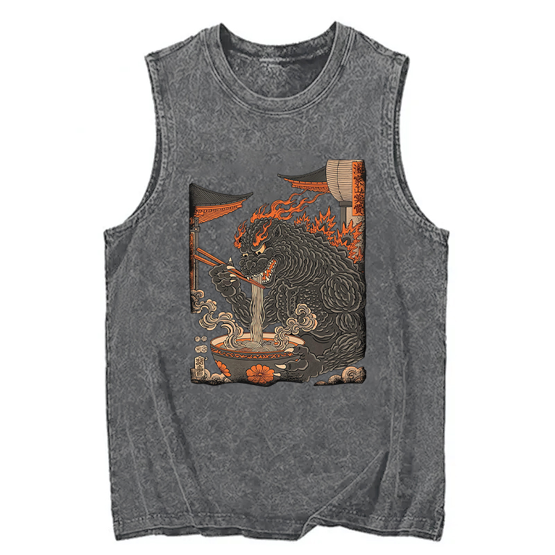Modecanvas Vintage Monster Ramen DTG Printing Washed Tank-modecanvas