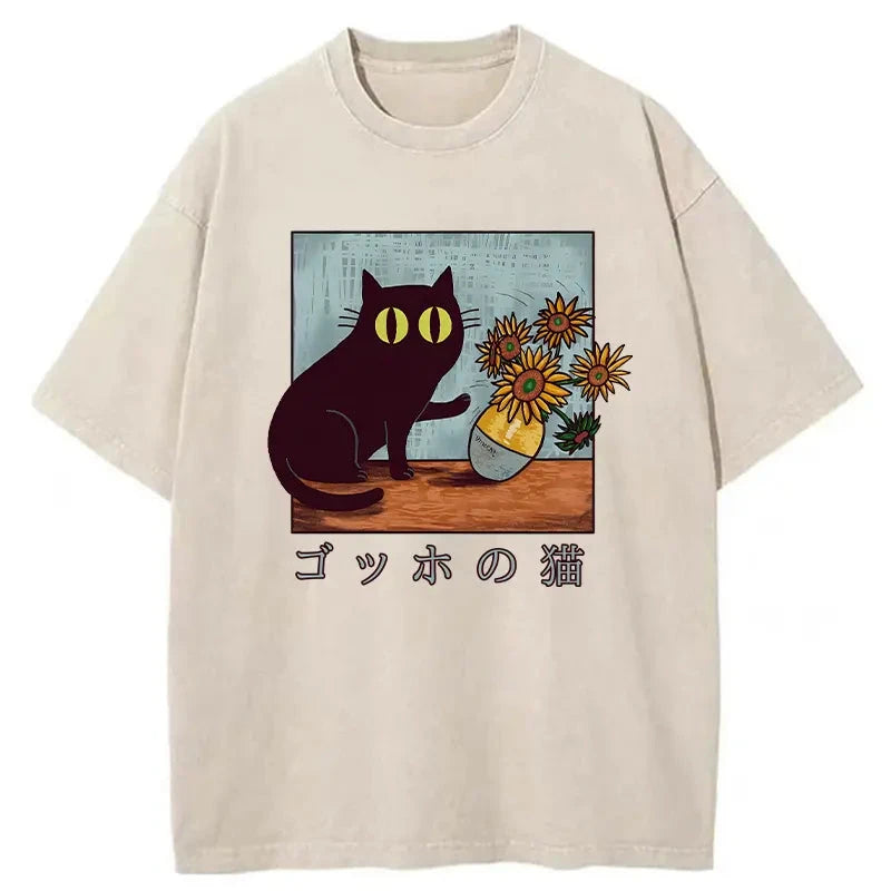 Modecanvas Art Print's Cat Washed T-Shirt-modecanvas