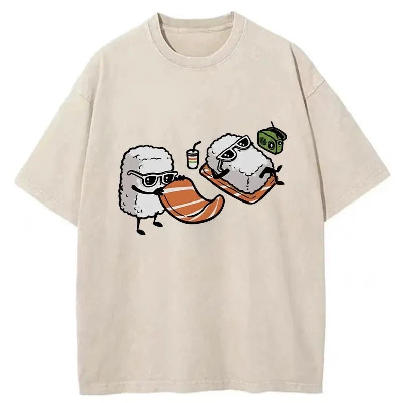 Modecanvas Sunbathing Sushi Washed T-Shirt