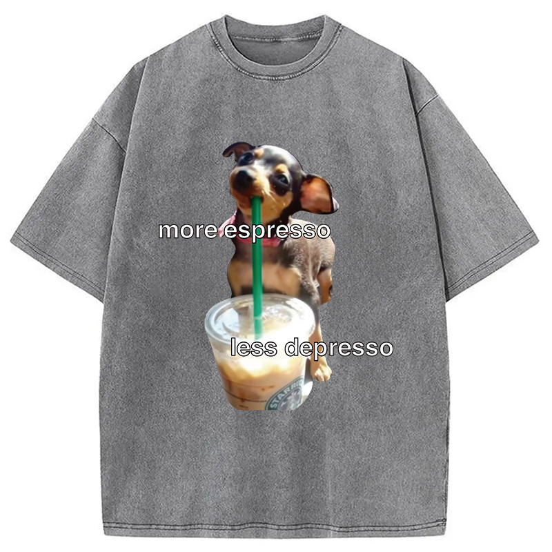 Modecanvas More Espresso Less Depresso Meme Washed T-Shirt