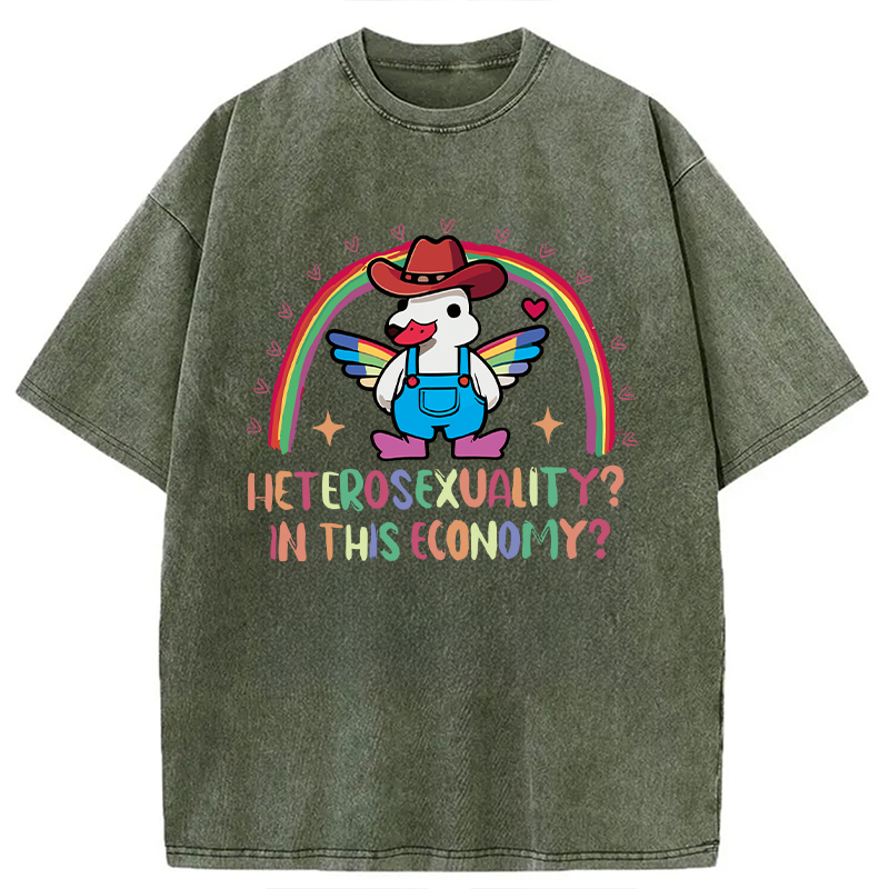 Modecanvas Duck Says No To Heteronormativity DTG Printing Washed T-Shirt