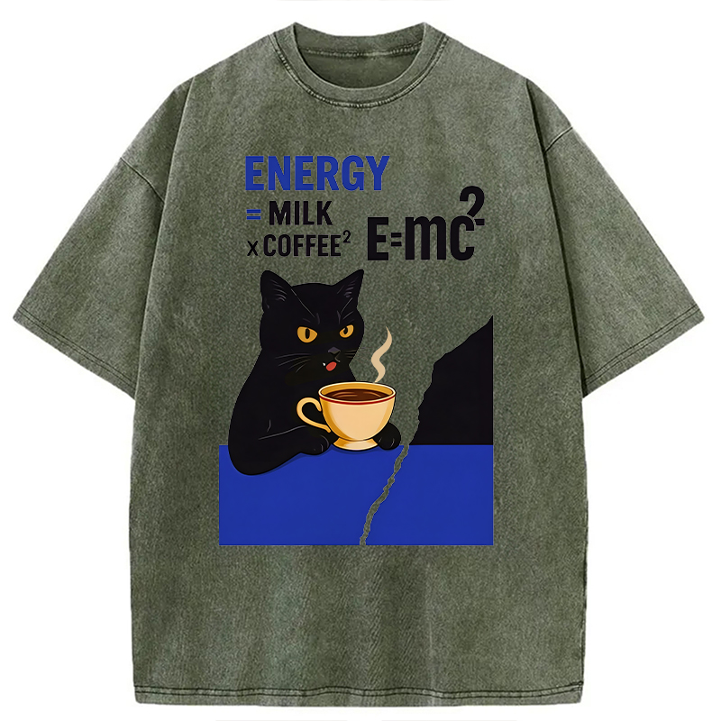 Modecanvas Cat Coffee Energy Formula DTG Printing Washed T-Shirt