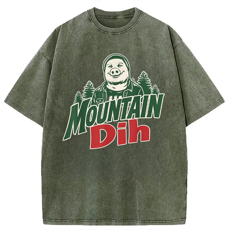 Modecanvas Mountain Dih John Pork Brainrot Meme DTG Printing Washed T-Shirt