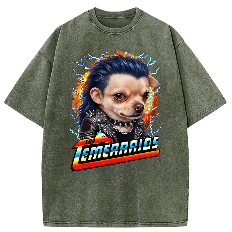 Modecanvas Los Temerarios Funny Dog Meme DTG Printing Washed T-Shirt