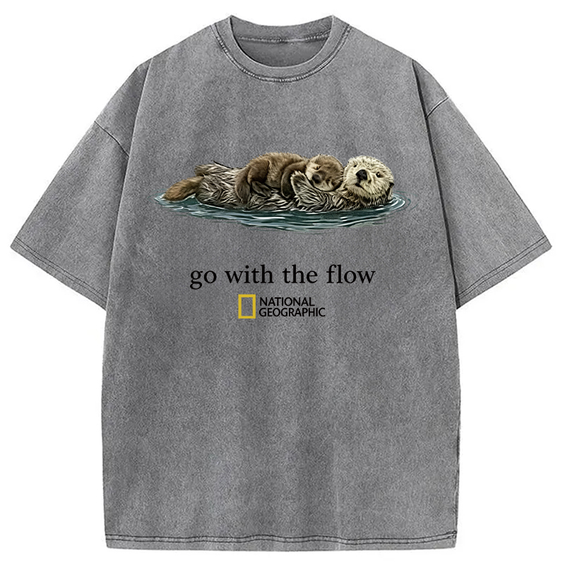 Modecanvas Go With The Flow Otter DTG Printing Washed T-Shirt