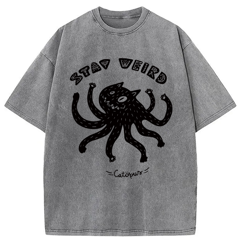 Modecanvas STAY WEIRD Catopus DTG Printing Washed T-Shirt