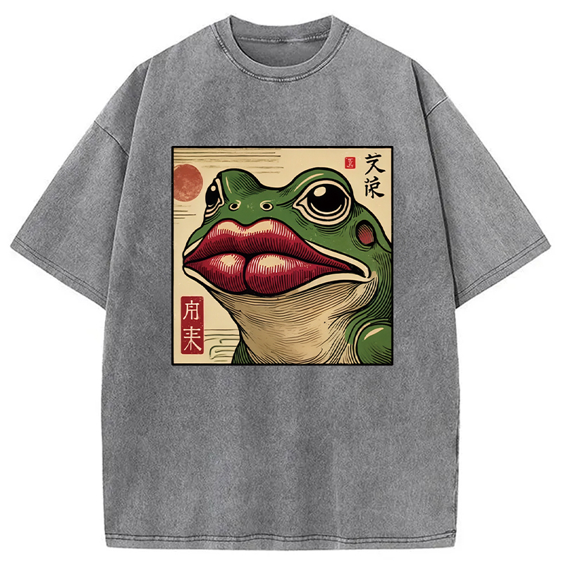 Modecanvas Funny Japanese Ukiyo-e Frog Washed T-Shirt