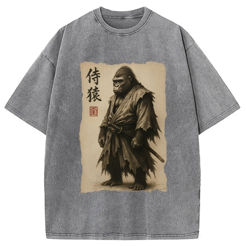 Modecanvas Samurai Gorilla Washed T-Shirt-modecanvas