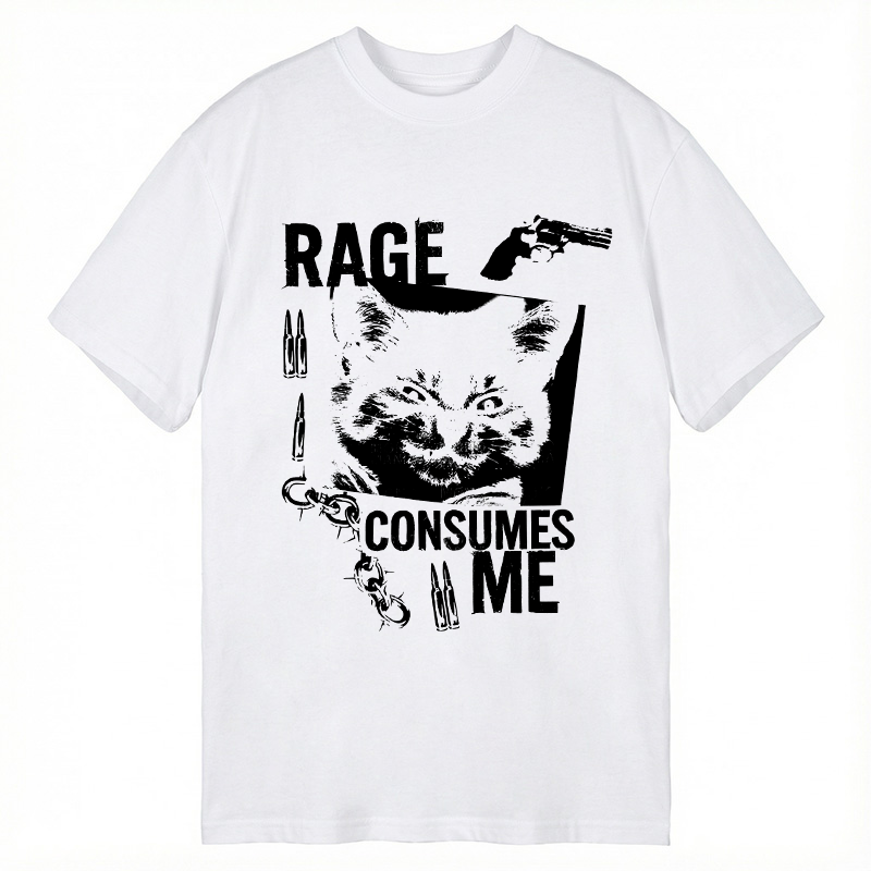 Modecanvas Rage Consumes Me Funny Cat Meme DTG Printing Classic T-Shirt-modecanvas