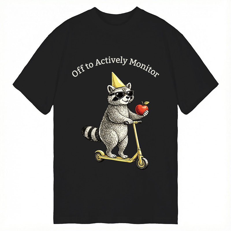 Modecanvas Off To Actively Monitor Funny Raccoon DTG Printing Classic T-Shirt-modecanvas