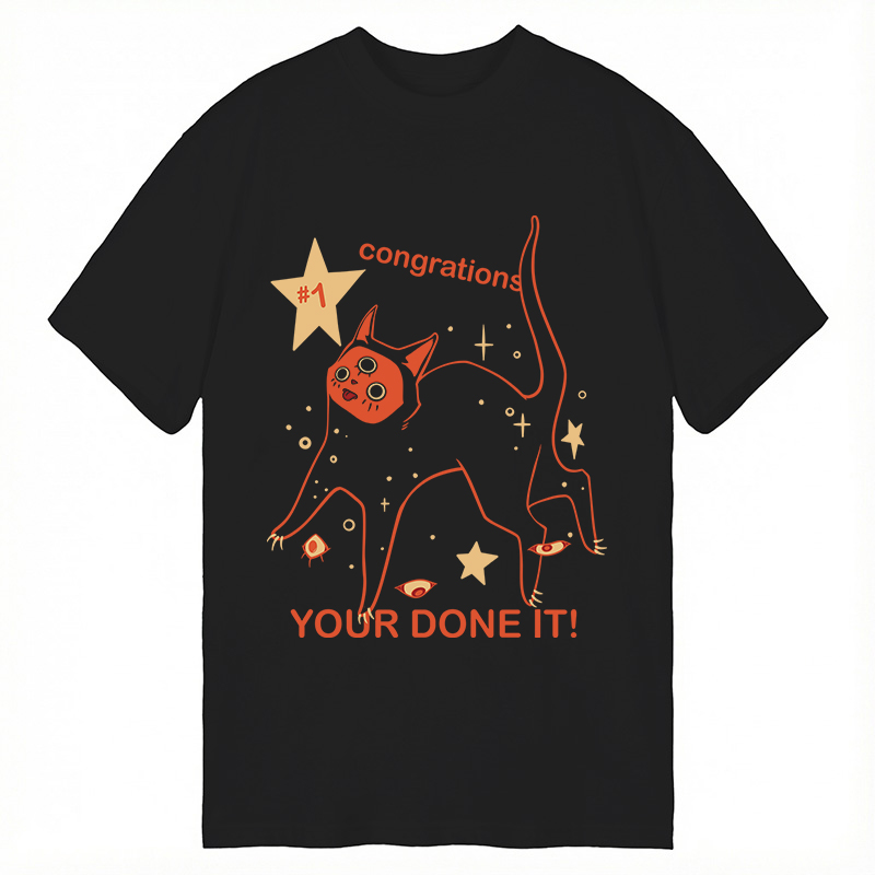 Modecanvas Surreal Congrats Funny Meme Cat DTG Printing Classic T-Shirt-modecanvas