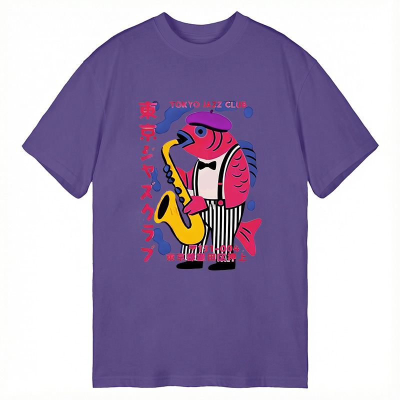 Modecanvas Fish in Band Playing Saxophone DTG Printing Classic T-Shirt-modecanvas