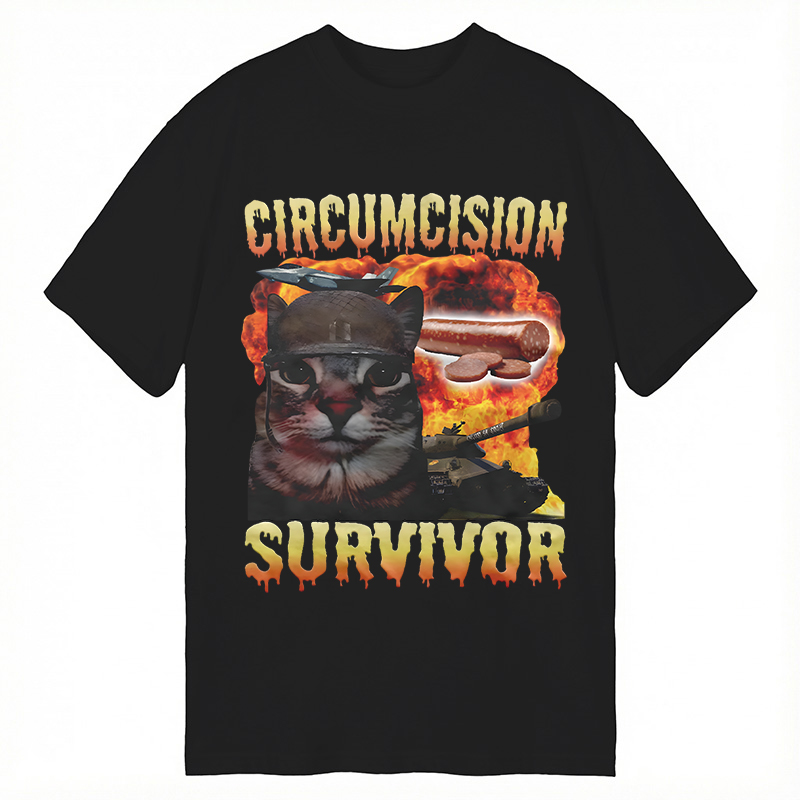 Modecanvas Circumcision Survivor Funny Cat Meme DTG Printing Classic T-Shirt-modecanvas