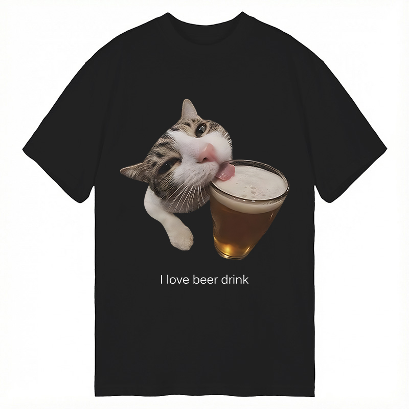 Modecanvas Funny Beer Kitty Meme DTG Printing Classic T-Shirt-modecanvas
