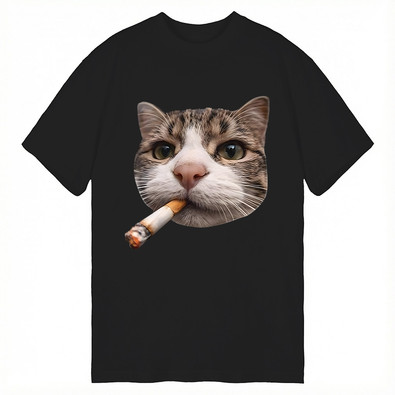 Modecanvas Smoking Cat Meme DTG Printing Classic T-Shirt-modecanvas