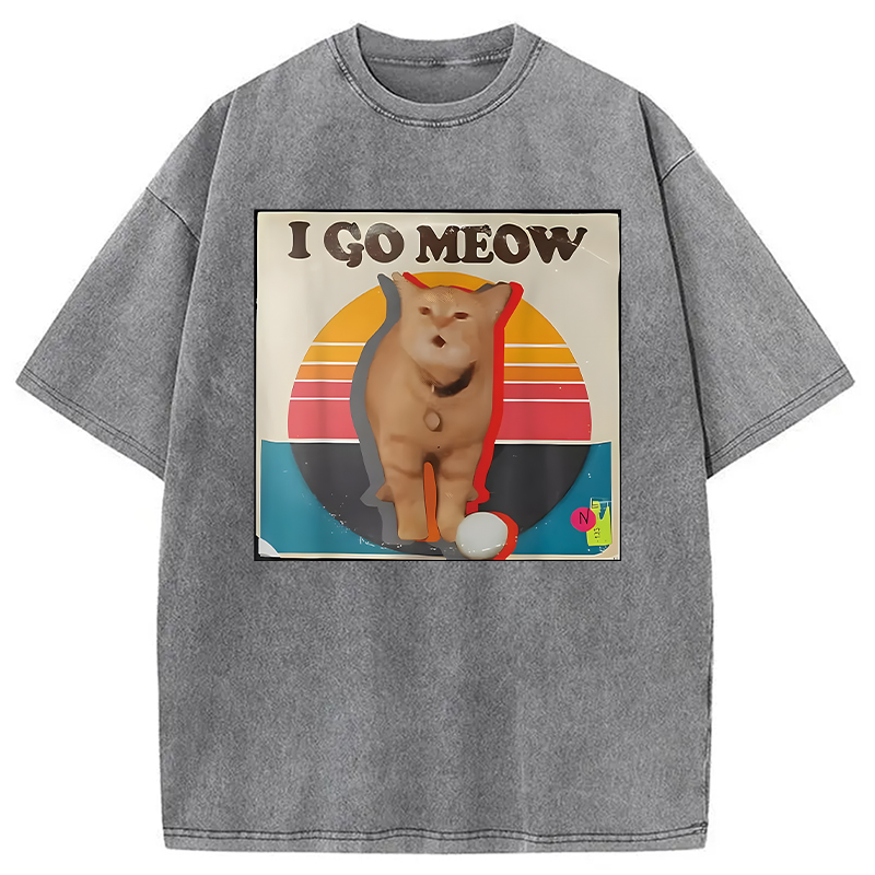 Modecanvas I Go Meow Funny Singing Cat Meme DTG Printing Washed T-Shirt