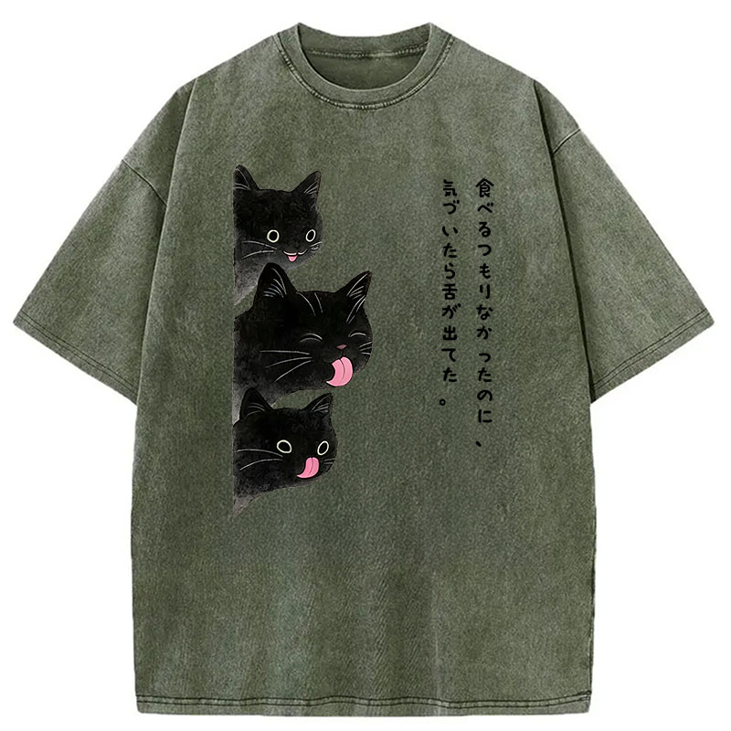 Modecanvas Cats Who Forgot They Stuck Tongues Out DTG Printing Washed T-Shirt