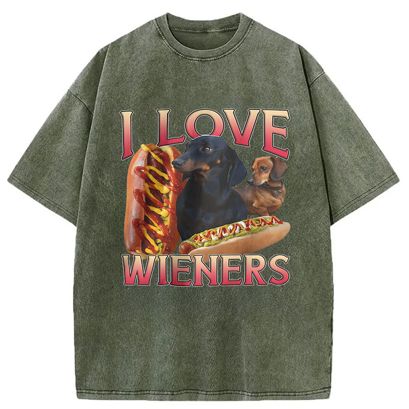 Modecanvas I Love Wieners Funny Dog Meme DTG Printing Washed T-Shirt