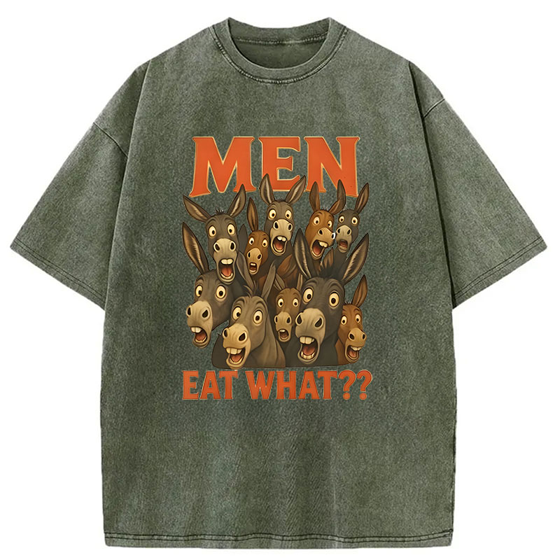 Modecanvas Men Eat What? Donkey DTG Printing Washed T-Shirt