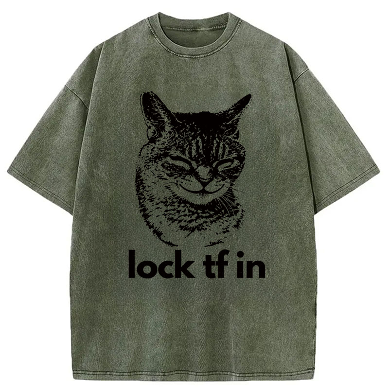 Modecanvas Serious Cat Locked In DTG Printing Washed T-Shirt