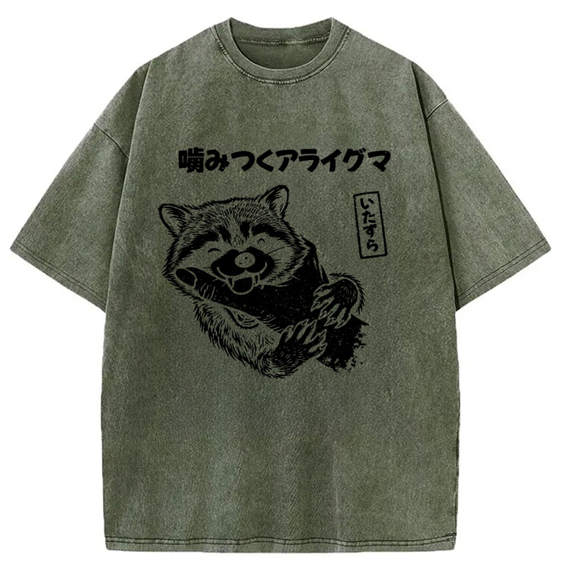 Modecanvas Mischief Raccoon DTG Printing Washed T-Shirt