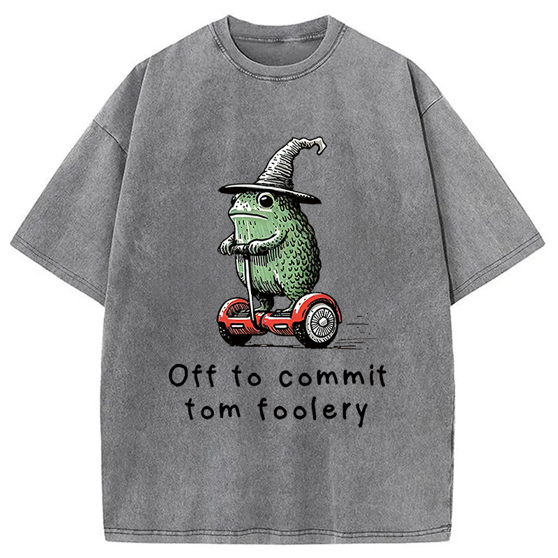 Modecanvas Frog Riding A Balance Scooter Washed T-Shirt-modecanvas